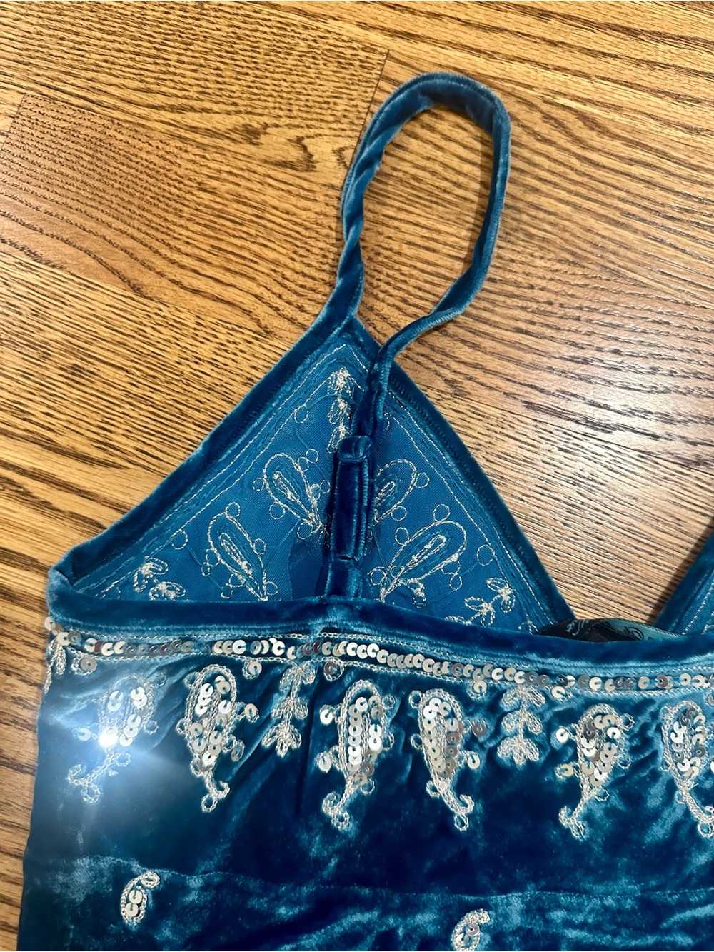 Central Park West Velvet Embroidered Cami Top - Teal - Picture 5 of 5